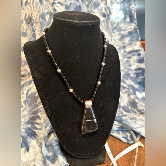 Napier Jewelry - Napier Black and 925 Mexican Pendant silver toned beads and accents